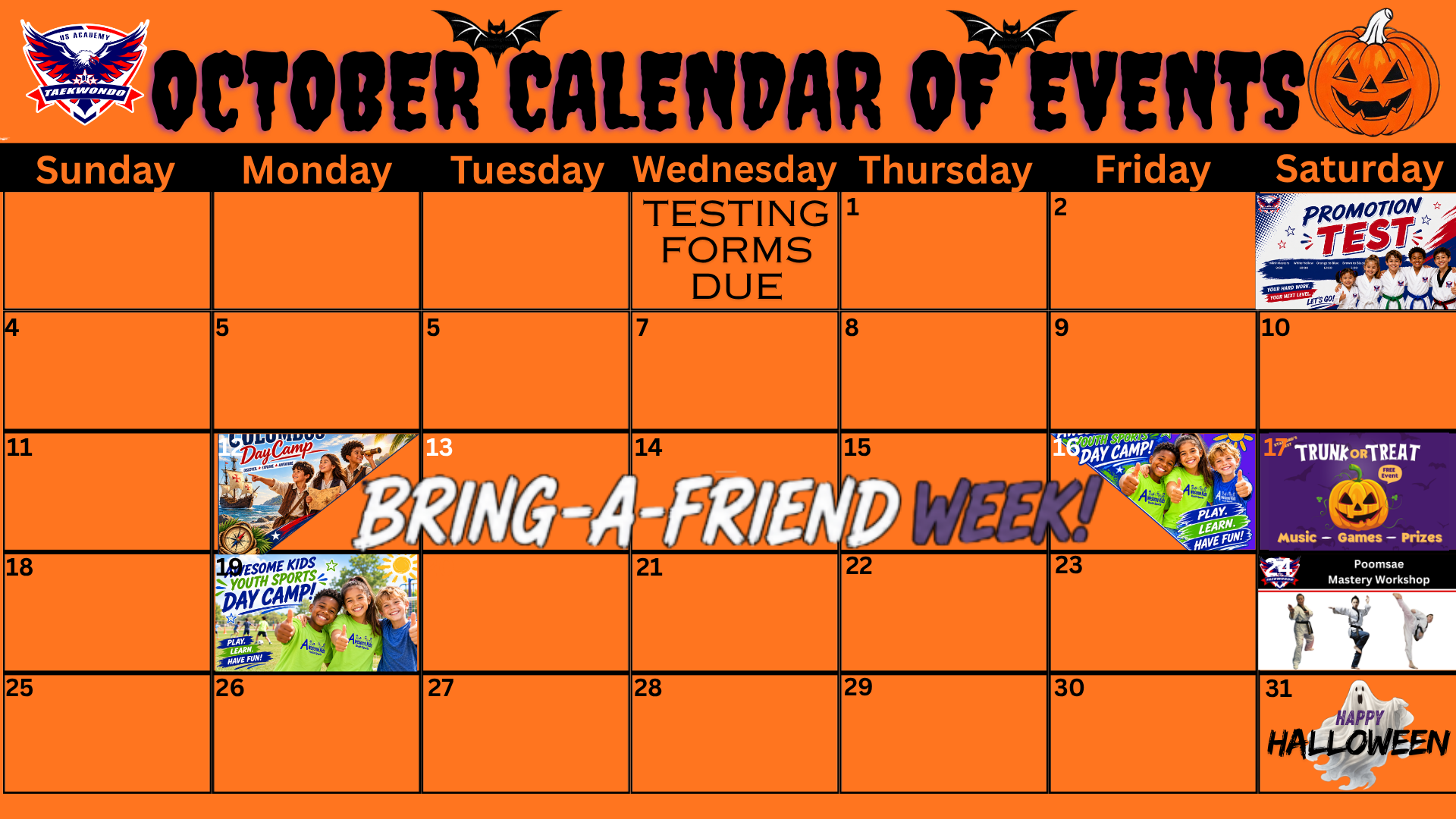 US Academy of Taekwondo October 2026 calendar of events
